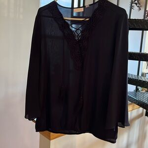 New York & company navy blue boho blouse size L